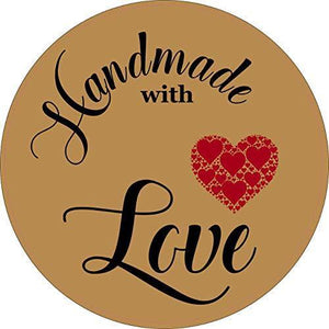 Handmade with Love Stickers - 30mm Circle Waterproof Gloss Vinyl Labels Hand Made Sticker for Envelope Seals, Small Business, Baking Packaging, Tags for Wedding, Birthday, Party Gift Wrap Bag - CAD Craft Art Design